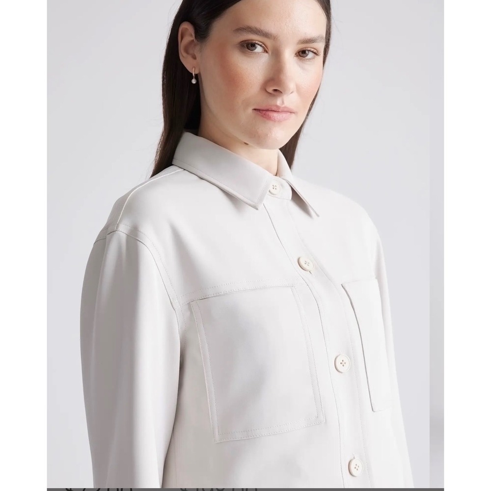 Quince Womens Stretch Crepe Cropped Jacket Utility Jacket Beige Cream sz S - Picture 2 of 10